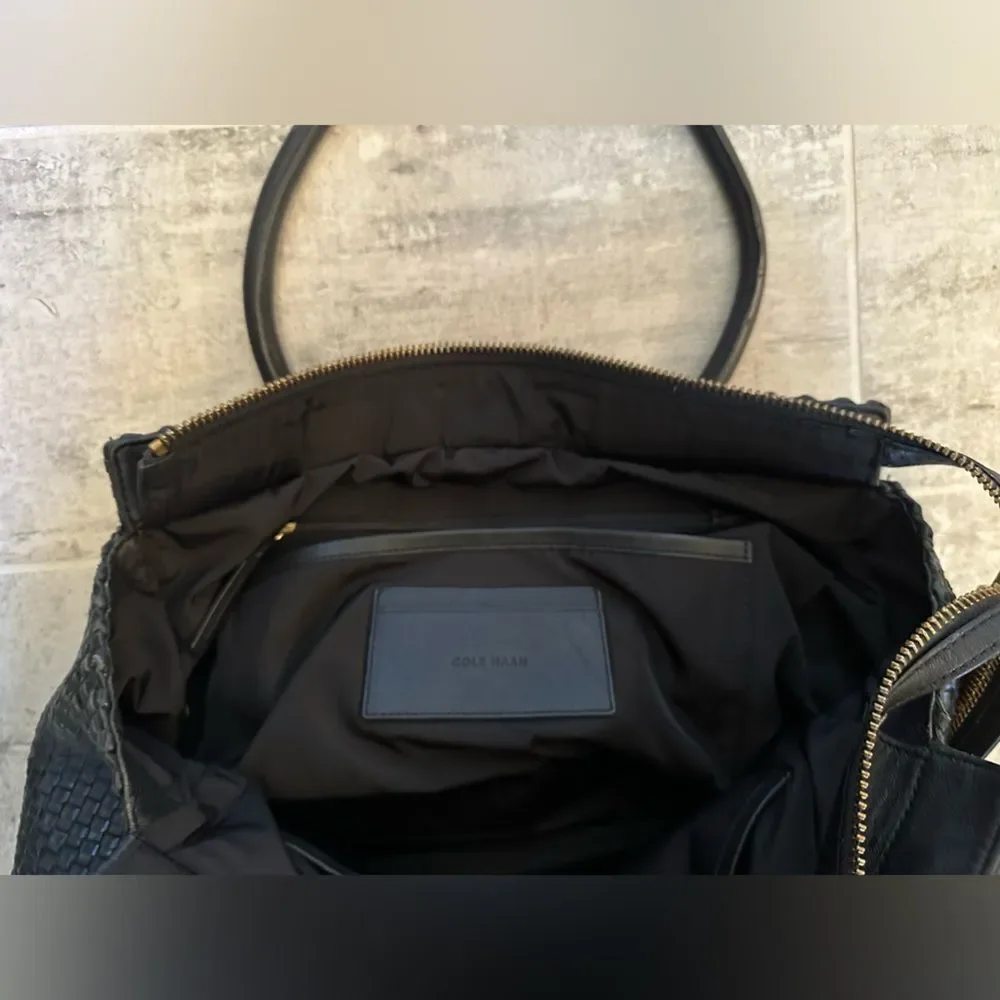 Cole Haan Genevieve Woven Black Leather Bag